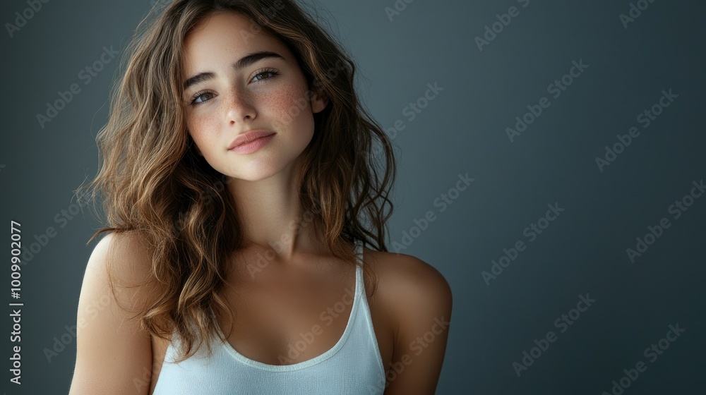 Health and Medicine Concepts - A woman wearing a white t-shirt in support of breast cancer. Health and Medicine Concepts - A woman wearing a white t-shirt in support of breast cancer.