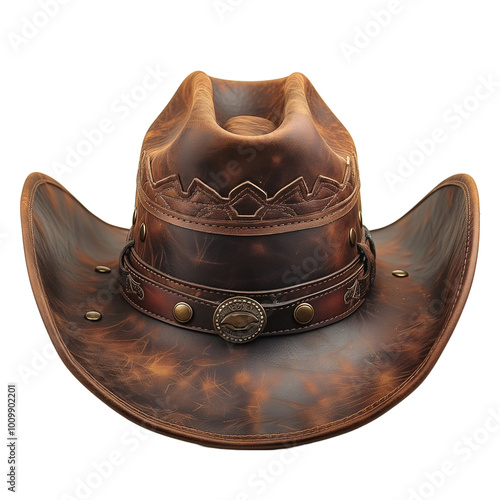 Vintage Brown Leather Cowboy Hat with Western Embellishments