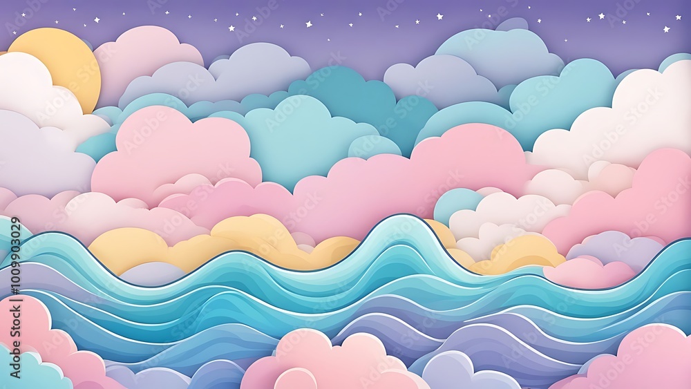 Paper Cutout Clouds and Waves - Abstract Background Paper Cutout Clouds and Waves - Abstract Background