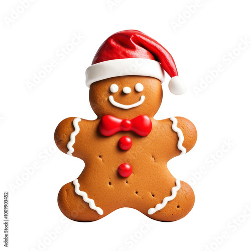 Gingerbread Man with Christmas Scarf and Santa Hat