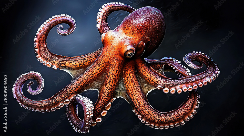 Obraz premium Octopus curls tentacles around neck, eyes open