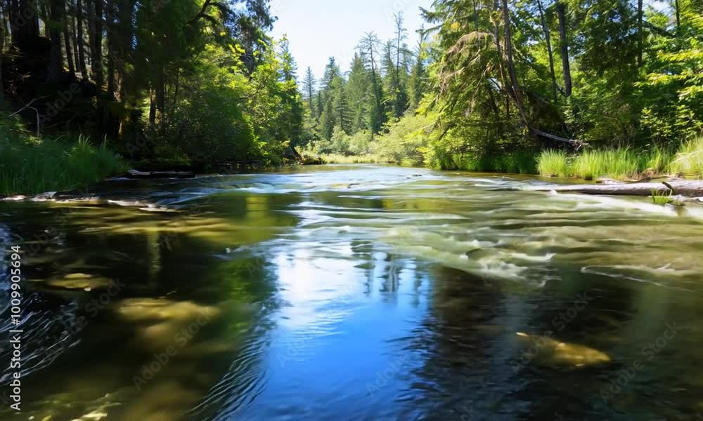 Tranquil River Flowing Through a Lush Forest Tranquil River Flowing Through a Lush Forest
