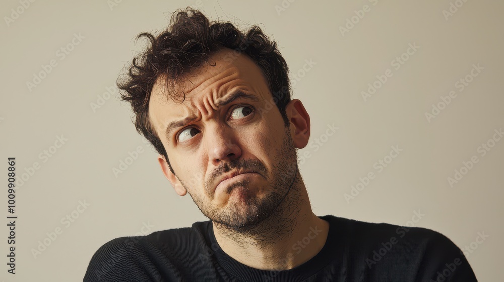 Man with Pursed Lips and Thoughtful Expression Man with Pursed Lips and Thoughtful Expression
