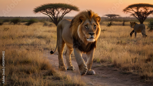 Wallpaper Mural A Lion's Family Walking on the African Savannah at Dusk: Fabulous Wildlife Photography and Safari Adventure generative ai Torontodigital.ca