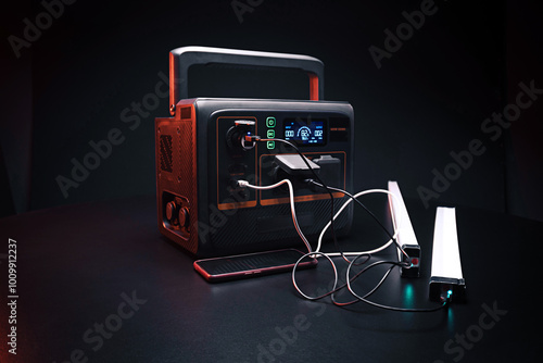 battery inverter charging station for home and apartment 600 watts 12 volts 220 volts video 4k in dark room