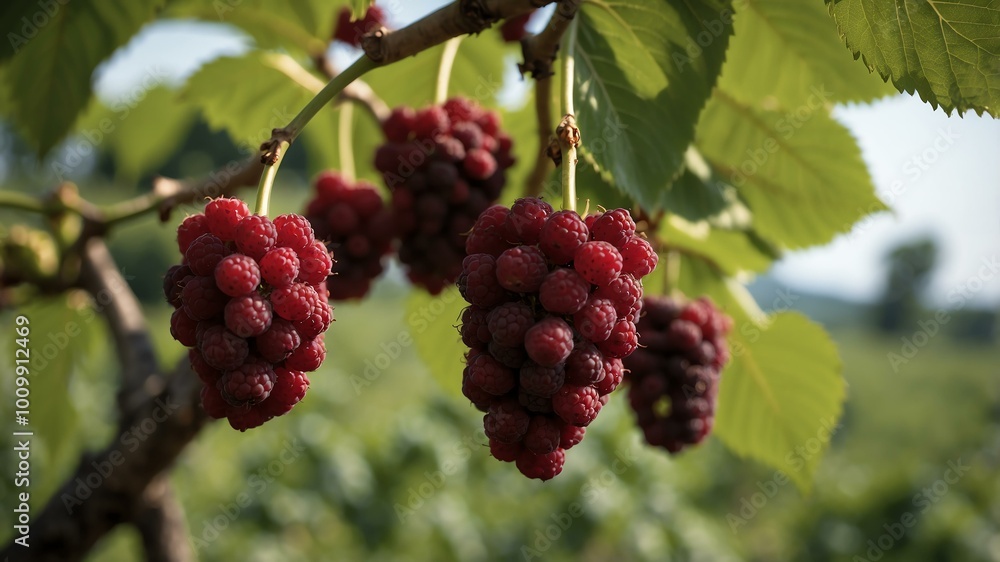 closeup image of a mulberries attached to its tree background closeup image of a mulberries attached to its tree background