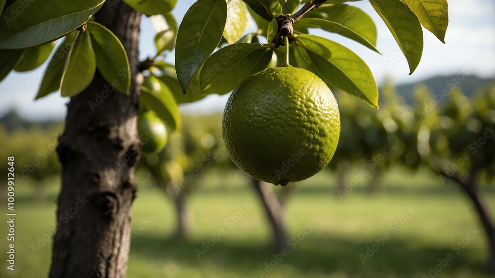 closeup image of a lime attached to its tree background closeup image of a lime attached to its tree background