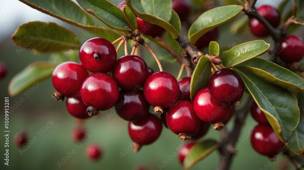 closeup image of a cranberries attached to its tree background closeup image of a cranberries attached to its tree background