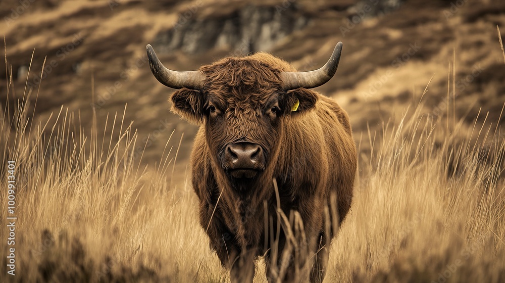 Highland Cow Portrait in a Scottish Field Highland Cow Portrait in a Scottish Field