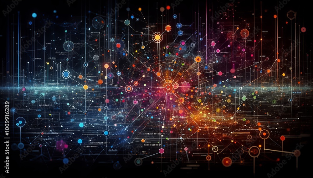 Complex digital connections on a dark background. Complex digital connections on a dark background.