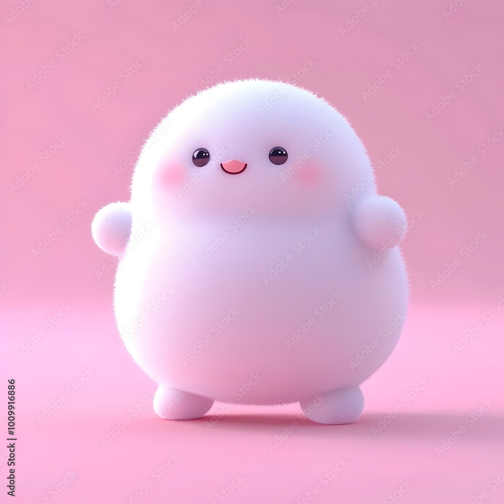 A cute, white, fuzzy character with a big smile, standing on a pink background. A cute, white, fuzzy character with a big smile, standing on a pink background.