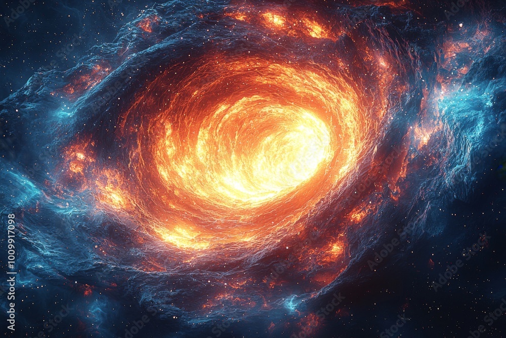 A mesmerizing fiery vortex spiraling through the cosmos, showcasing a vivid interplay of colors and energy, evoking both wonder and mystery in deep space. A mesmerizing fiery vortex spiraling through the cosmos, showcasing a vivid interplay of colors and energy, evoking both wonder and mystery in deep space.