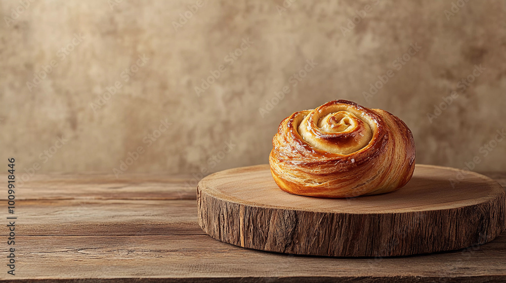 Single Cinnamon Roll Pastry on Rustic Wooden Platter, Flaky and Sweet Pastry for Breakfast or Dessert, Artisan Cinnamon Roll in Minimalist Setting Single Cinnamon Roll Pastry on Rustic Wooden Platter, Flaky and Sweet Pastry for Breakfast or Dessert, Artisan Cinnamon Roll in Minimalist Setting