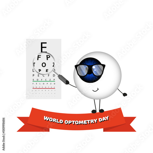 World optometry day. Eye smile holding dandruff on the eye testing poster