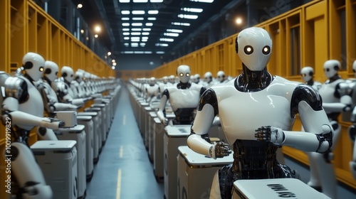 Wallpaper Mural Robots diligently perform tasks on a production line within a cutting-edge manufacturing facility, showcasing automation and precision in operations Torontodigital.ca