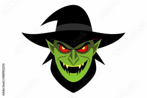 Witches mask. Halloween scary witch faces, carnival head disguise evil masks for scary helloween masquerade costume, scary makeup woman face in hat, ingenious vector illustration of monster face