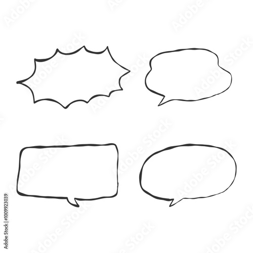 手描きの黒いシンプルな吹き出し線画セット