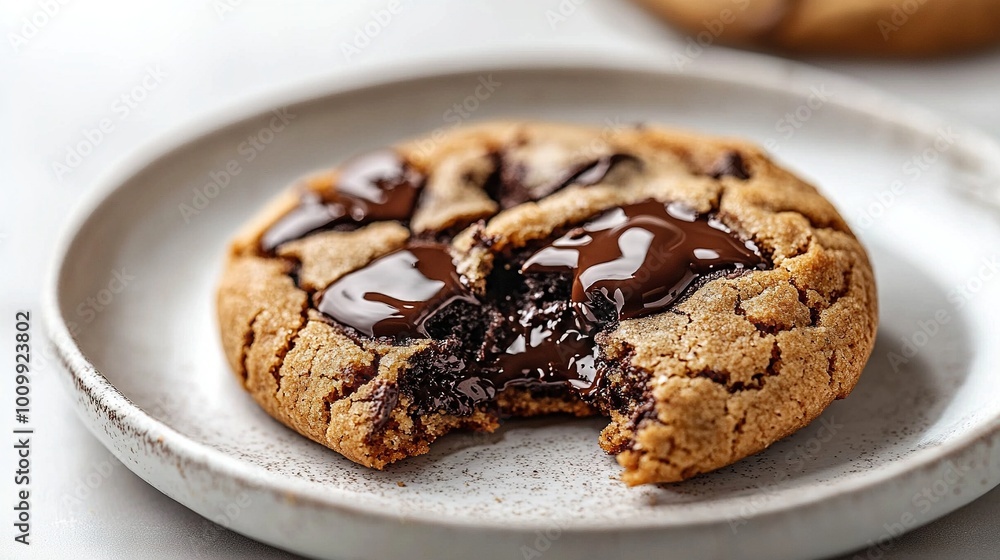 A close-up of a cookie on a plate with a bite taken out of one and the remaining cookies in the background A close-up of a cookie on a plate with a bite taken out of one and the remaining cookies in the background