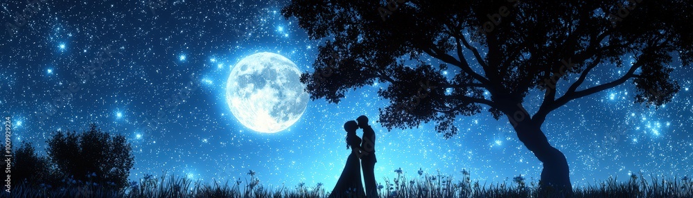 Obraz premium Stunning Anime-Style Silhouette under Starry Sky