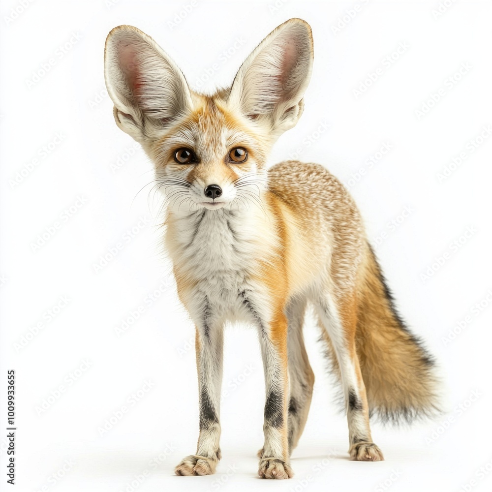 fennec fox stands proudly with its oversized ears perked up, displaying its slender body and playful expression, set against a simple white background. fennec fox stands proudly with its oversized ears perked up, displaying its slender body and playful expression, set against a simple white background.