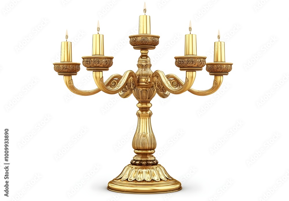 a gold candelabra with three candles
a gold candelabra with three candles