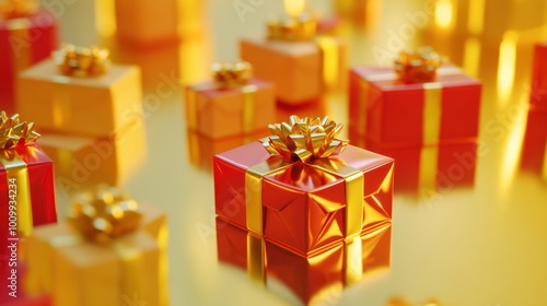 Red and Gold Gift Boxes with Bows