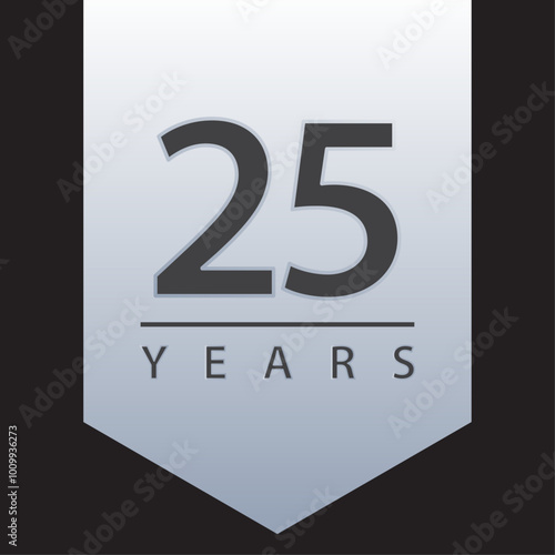 25 years tag blue and silver gradient for celebration, events, anniversary