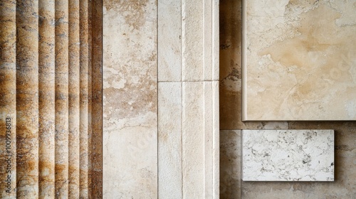 Closeup of a stone column and wall with various patterns and textures.