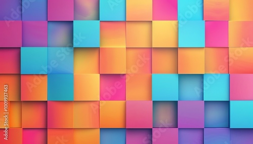 Colorful background with squares, vibrant color blocks, flat design, vector...