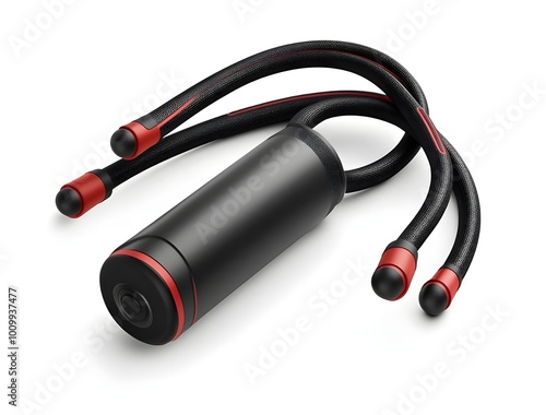 a black and red device with a black tube

 photo