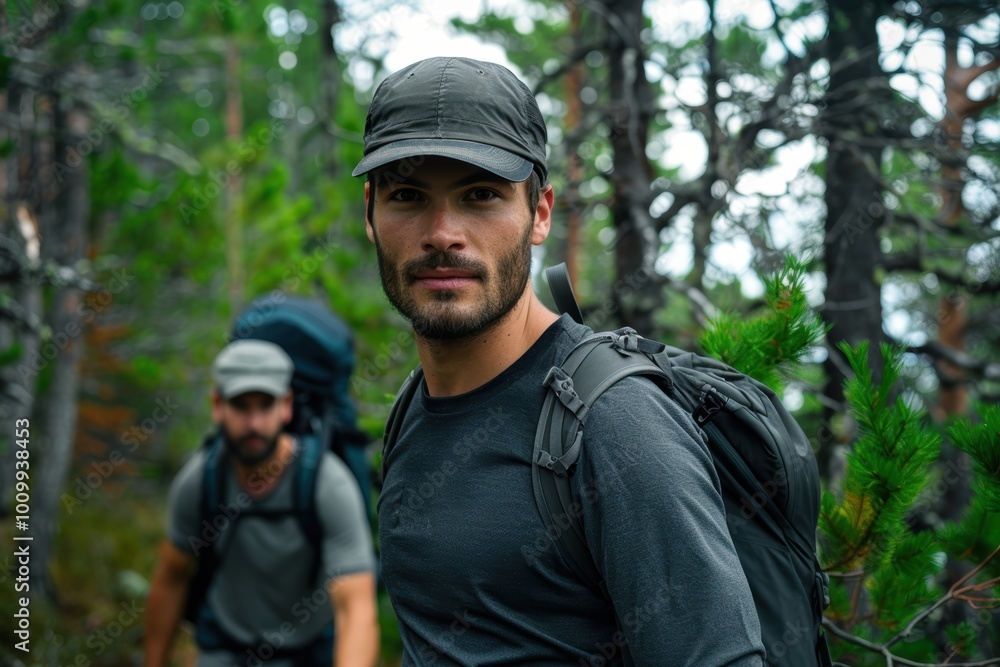 Group enjoys an outdoor trek in a lush forest, engaging in physical activity and strengthening their bond together. A man navigates the trail, embracing the adventure Group enjoys an outdoor trek in a lush forest, engaging in physical activity and strengthening their bond together. A man navigates the trail, embracing the adventure