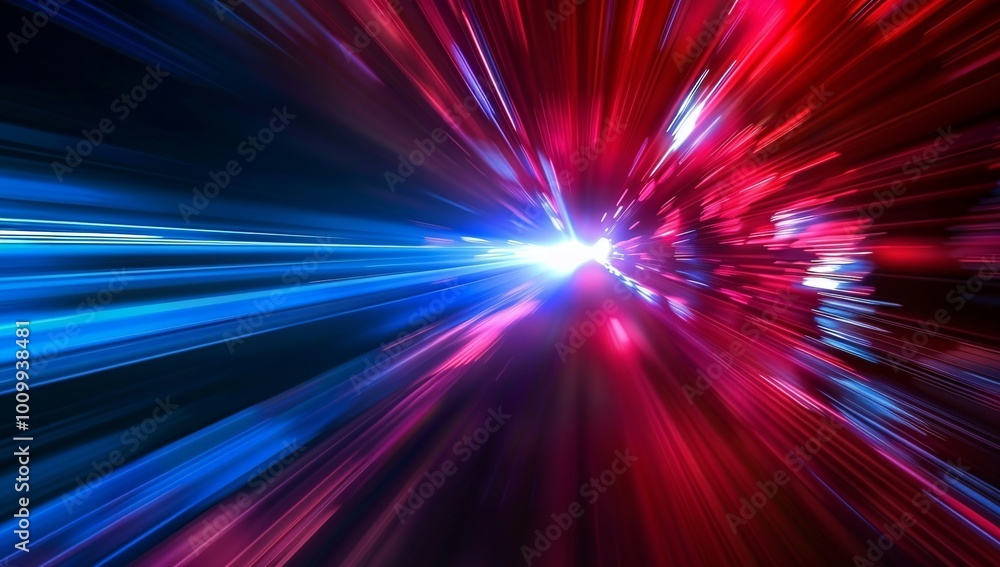 Obraz premium Red and blue lightspeed background with laser beams, motion blur, fast...