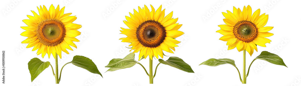 Fototapeta premium Large, Medium, and Small Sunflowers White.. Isolated on a Transparent Background. Cutout PNG.