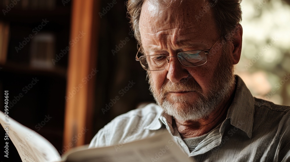 Bewildered Middle-Aged Man Reading a Book Bewildered Middle-Aged Man Reading a Book