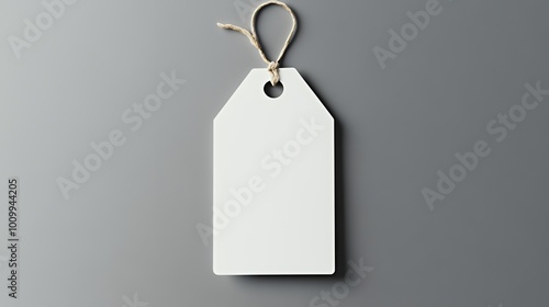 A blank white tag with a string, ideal for labeling or pricing items.