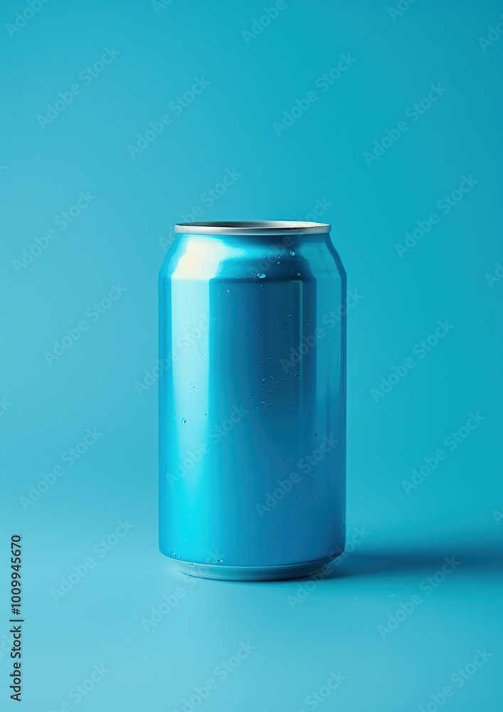 Blue soda can on blue background. isolated focus Blue soda can on blue background. isolated focus