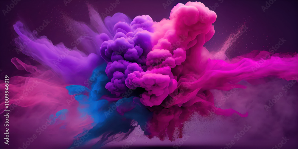 Obraz premium Vibrant Colorful Smoke and Powder Explosion in Mid-Air