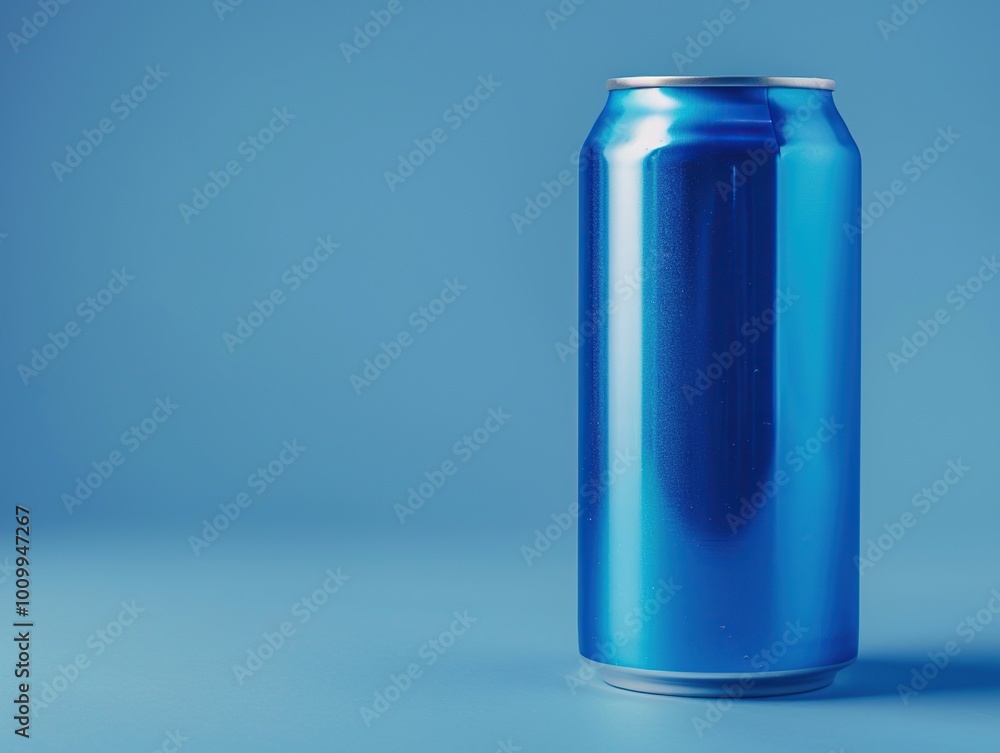 Aluminum blue can on blue background with copy space for your text. Aluminum blue can on blue background with copy space for your text.