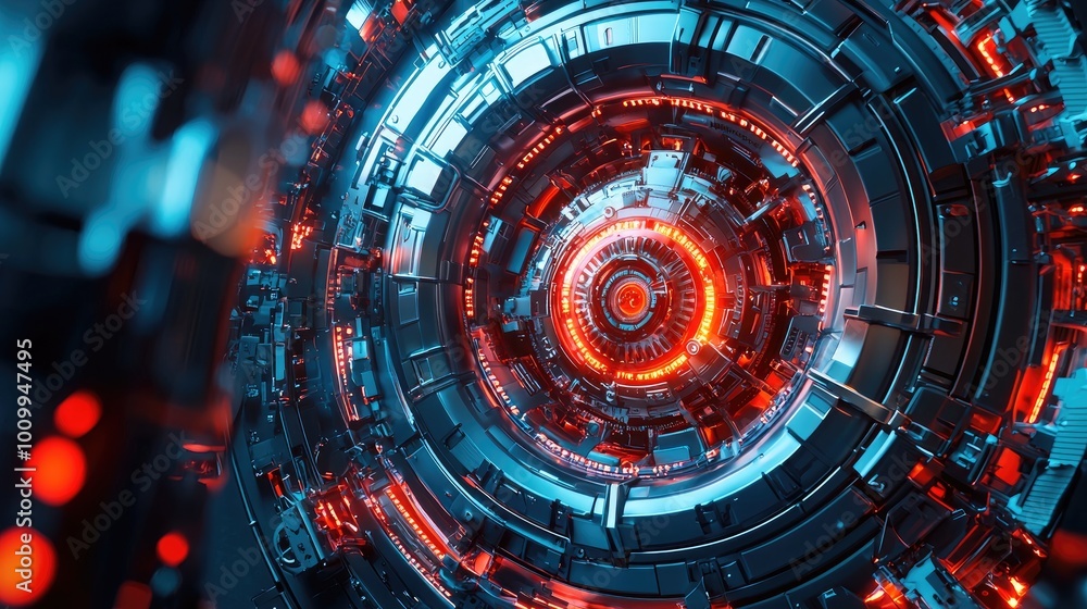 Fototapeta premium Abstract Metallic Structure with Red and Blue Lighting