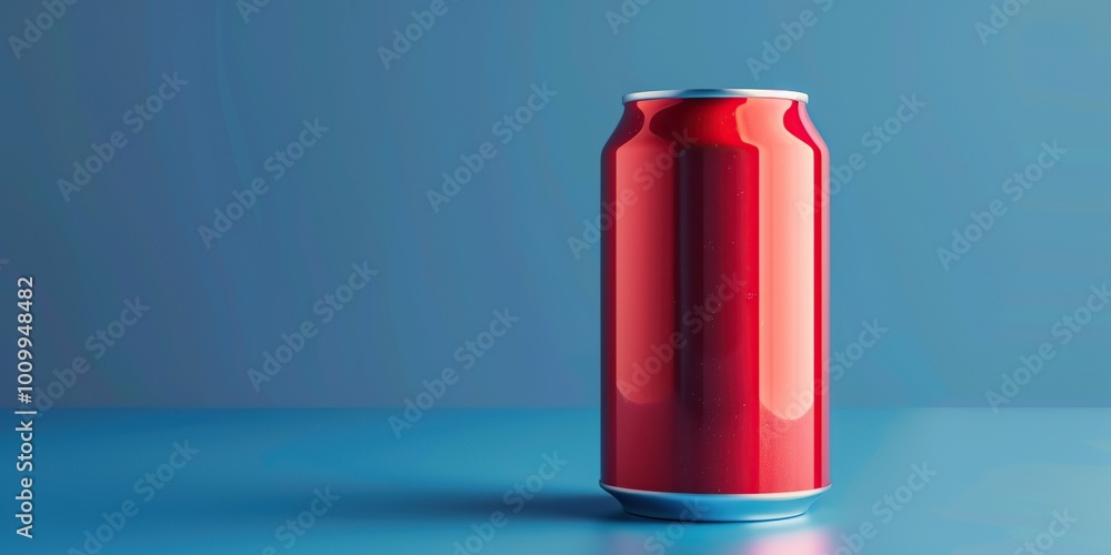 Aluminum red soda can on blue background. Minimalistic concept. Aluminum red soda can on blue background. Minimalistic concept.