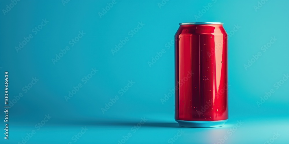 Aluminum red soda can on blue background. Minimalistic concept. Aluminum red soda can on blue background. Minimalistic concept.