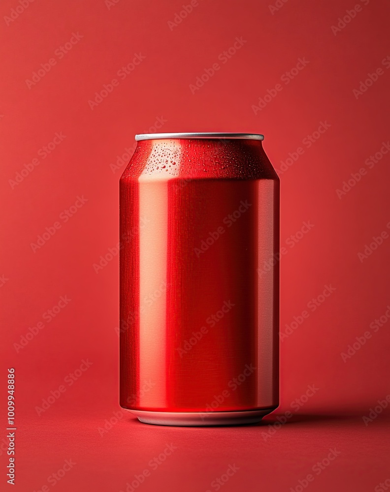 Aluminum red can of soda on a red background. Close up. Aluminum red can of soda on a red background. Close up.