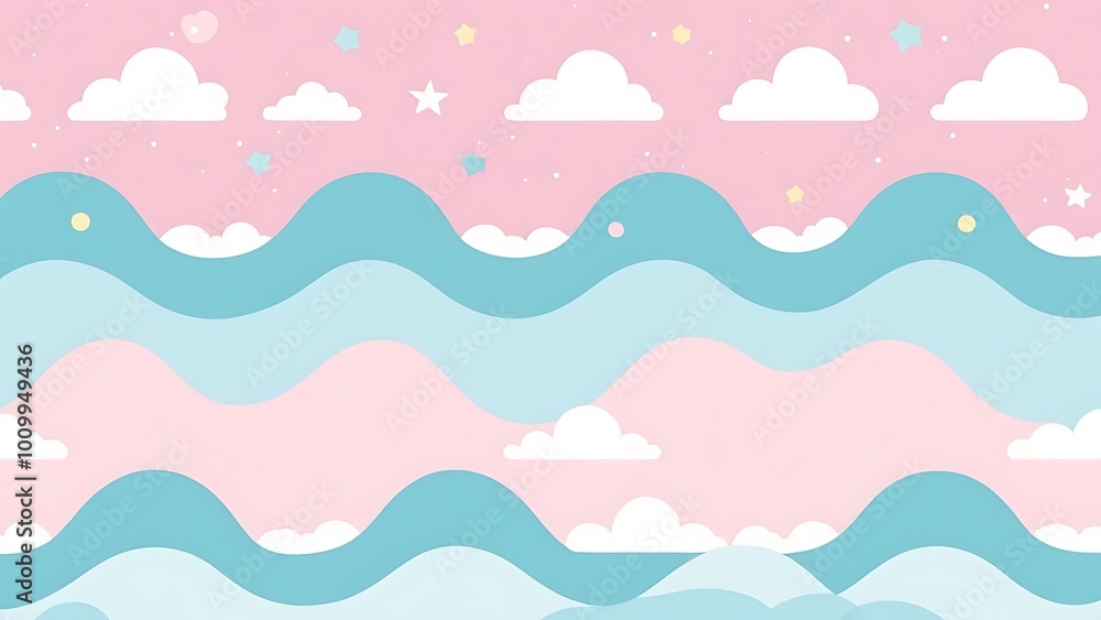 Cute Pastel Pink and Blue Sky with Clouds and Stars Cute Pastel Pink and Blue Sky with Clouds and Stars