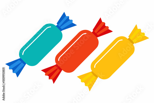 Halloween Candy wrappers vector. A bunch of candy with a variety of colors and shapes. The candy is in different colors and shapes.