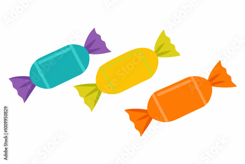 Halloween Candy wrappers vector. A bunch of candy with a variety of colors and shapes. The candy is in different colors and shapes.