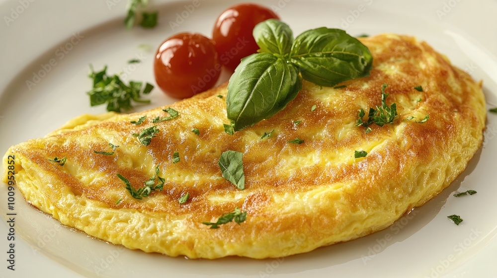 Golden Omelet with Basil and Cherry Tomatoes Golden Omelet with Basil and Cherry Tomatoes