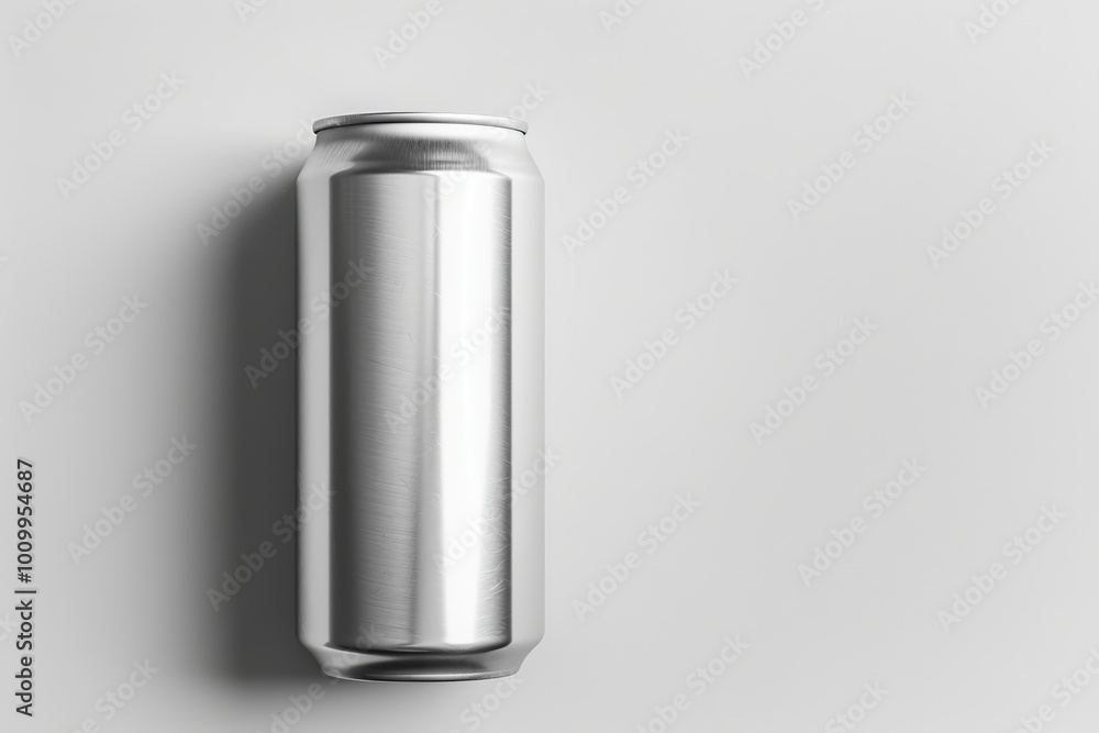 Close-up of silver aluminum soda can on white background with copy space Close-up of silver aluminum soda can on white background with copy space