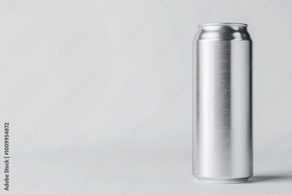Close-up of silver aluminum soda can on white background with copy space Close-up of silver aluminum soda can on white background with copy space