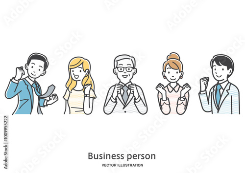 ガッツポーズをする男女の会社員達