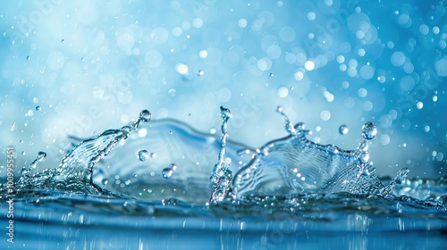 splashes of water on a dark blue background, water drops on a dark background